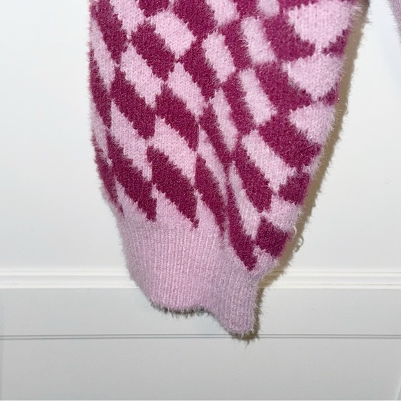 Cotton On Knit Cardigan Barbie Optical Splice Berry Sz Medium Checkered Academia - Picture 7 of 10